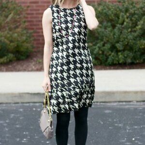 J. Crew Black and White Houndstooth Midi Dress